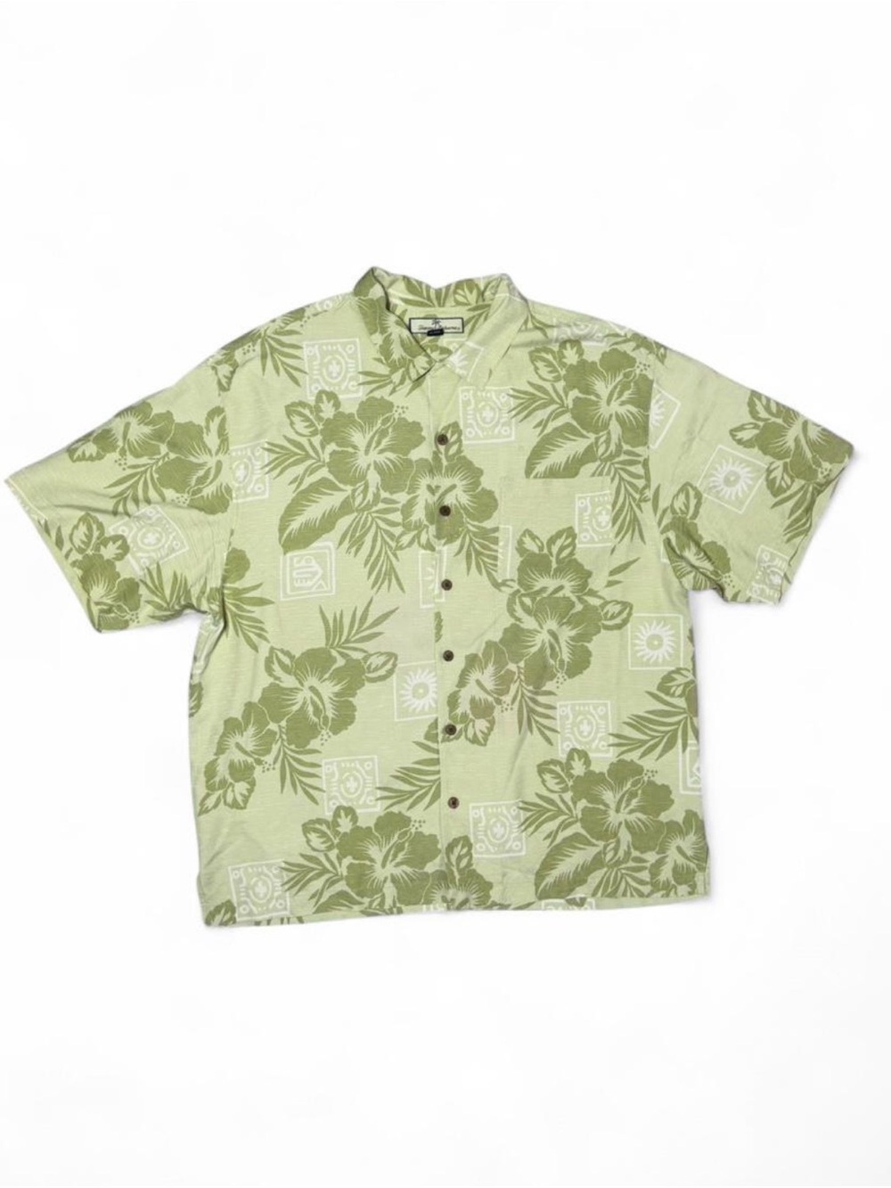Tommy Bahama 100% Silk Hawaiian Camp Shirt XL Green Floral Aloha Button Front